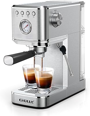 CHULUX Kom-Pro Espresso Machine 20 Bar, Semi Automatic Stainless Steel Coffee Machine for Home Latte Cappuccino Espresso Maker, Powerful Milk Frother Steam Wand