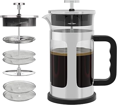 Gulex® French Press Coffee Maker Tea Maker (36 oz) 304 Stainless Steel Glass Coffee Press with 4 Filters Screen