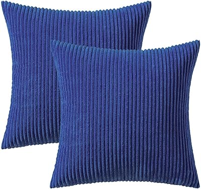 MIULEE Royal Blue Corduroy Pillow Covers 18x18 Inch Set of 2 Super Soft Boho Striped Pillow Covers Decorative Textured Throw Pillows for Couch Cushion Bed Livingroom