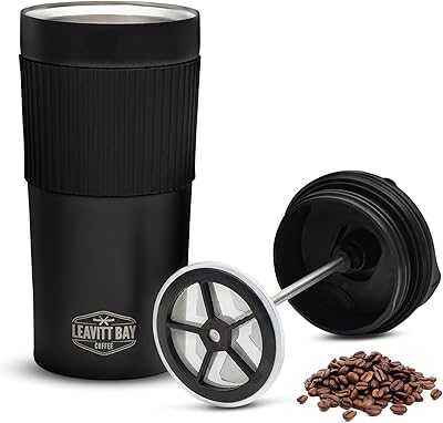 Portable French Press Travel Mug (15oz) - Stainless Steel & Double Wall Vacuum Black Coffee Maker – Single Serve French Press for Travel, Home, Office, or Camping - No Leak Coffee or Tea Press Tumbler