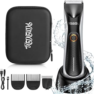 Body Hair Trimmer for Men, Electric Ball Shaver Groomer with LED Light, Adjustable Guard, Waterproof, Rechargeable - Wet/D...