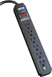 Tripp Lite 6 Outlet Surge Protector Power Strip, 6ft Cord, 790 Joules, Black, $20,000 INSURANCE (TLP606B)