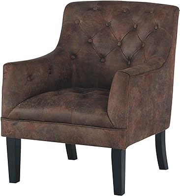 Signature Design by Ashley Drakelle Faux Leather Distressed Tufted Accent Chair, Brown