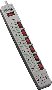 Tripp Lite TLP76MSG 7 Outlet (6 Individually Controlled) Surge Protector Power Strip, 6ft Cord, Lifetime Limited Warranty &amp; Dollar 25K Insurance, Grey