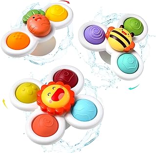 Hooku 3 Pcs Suction Cup Spinner Toys, Baby Fidget Spinner Toy, Spinning Toys for Toddlers 1-3, Sensory Toys Early Educatio...