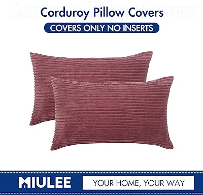 MIULEE Pack of 2 Corduroy Pillow Covers 12 x 20 Inch Lumbar Throw Pillow Covers Cranberry Red Pillowcases for Sofa Bedroom Couch