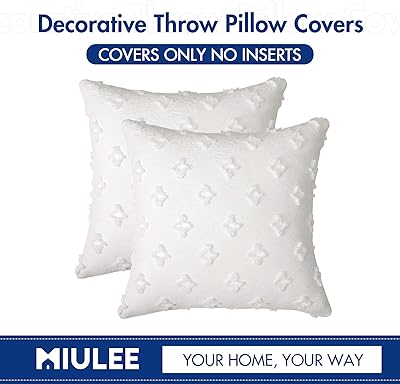 MIULEE Set of 2 Decorative Throw Pillow Covers Rhombic Jacquard Pillowcase Soft Square Cushion Case for Christmas Couch Sofa Bed Bedroom Living Room, 18x18 Inch, White