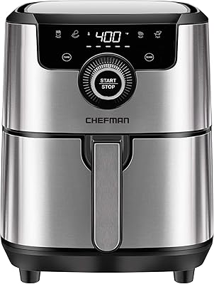 CHEFMAN Air Fryer Healthy Cooking, 4.5 Qt,User Friendly and Dual Control Temperature, Nonstick Stainless Steel, Dishwasher Safe Basket, w/ 60 Minute Timer & Auto Shutoff