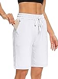 DIBAOLONG Womens Yoga Shorts Bermuda Shorts knee length Lounge Casual Athletic Long Sweat Shorts with 3 Pockets White Plus Size 2X