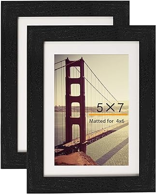 BAIJIALI 5x7 Picture Frame Black Wood Pattern with HD Plexiglass,Display Pictures 4x6 with Mat or 5x7 Without Mat, Horizontal and Vertical Formats for Wall and Table Mounting,2 Packs