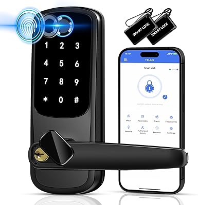 VOLIBeL Fingerprint Door Lock, Upgraded Keypad Door Lock with Handle, Keyless Entry Door Lock with APP Control, Smart Locks for Front Door, Electronic Door Lock, Easy Setup and Installation