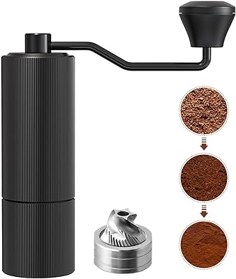 Manual Coffee Grinders with CNC Stainless Steel Burr for Espresso, Travel, Camping, Kitchen & Office, Small Hand Coffee Bean Grinder Manual(Black)