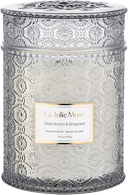 LA JOLIE MUSE Dark Berries & Bergamot Scented Candle, Large Glass Jar Candle, Candle Gift, Natural Soy Candle for Home, 90 Hours Long Burning Time, 19.4 Oz