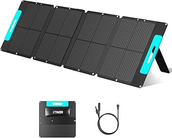 Image of ETAKER 200W Portable Solar Panel, 200 Watt for Portable Power Station EP300/M2000, Foldable Solar Charger with Carry Case,IP65 for Outdoor, RVs, Backyard etc