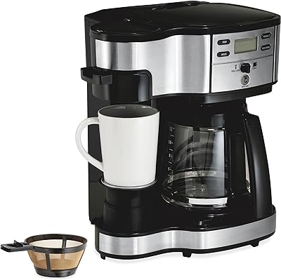 Hamilton Beach 2-Way 12 Cup Programmable Drip Coffee Maker & Single Serve Machine, Glass Carafe, Auto Pause and Pour, Black (49980R)