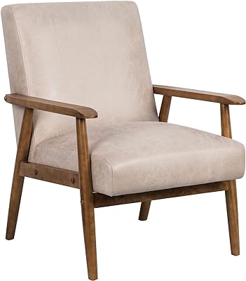 Container Furniture Direct Barlow Modern Vintage Accent Chair, Leather-Look Microfiber Armchair with Open Arm Design, Premium Foam Fill on Solid Wood Frame, 0, Tan