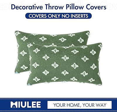 MIULEE Set of 2 Sage Green Decorative Throw Pillow Covers Rhombic Jacquard Pillowcase Soft Square Cushion Case for Summer Couch Sofa Bed Bedroom Living Room 12x20 Inch