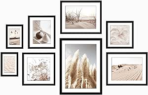 ArtbyHannah 8-Piece Picture Frame Set, Black, Multi-Size (11x14, 10x10, 8x8, 8x10, 2x12x9.5, 2x5x7), Neutral Style for Home Decor