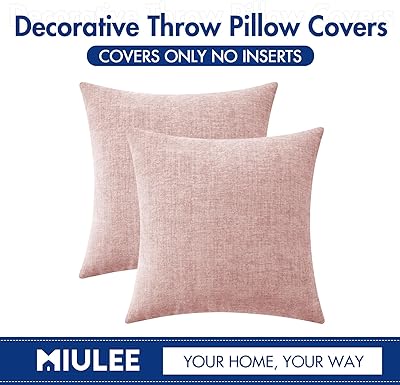 MIULEE Pack of 2 Couch Throw Pillow Covers 18x18 Inch Soft Pink Chenille Pillow Covers for Sofa Living Room Solid Dyed Pillow Cases