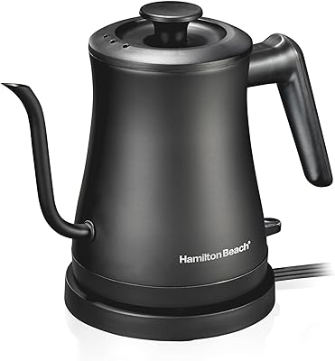 Hamilton Beach Compact 20 oz. / 0.6 Liter Gooseneck Electric Kettle for Boiling Water, Pour Over Coffee, Tea, Ultra Fast Heating With 1200 Watts, Stainless Steel BPA-Free Interior, Black (41045)