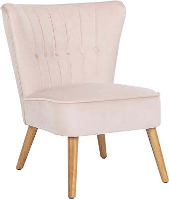 Safavieh Home June Retro Glam Blush Pink Velvet and Natural Accent Chair