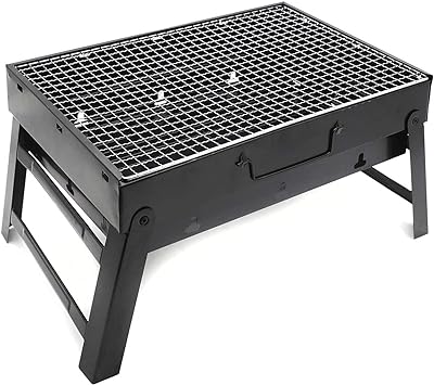 HTTMT- Foldable Compact Barbecue BBQ Grill Charcoal Stove Shish Kabob Tabletop For Outdoor Camping Picnic Travel Cooker [P/N: ET-COOK007-BK]