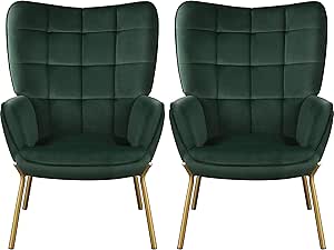 Yaheetech Green Armchair, Modern Accent Chair High Back, Vanity Chair with Gold Metal Legs and Soft Padded, Tufted Sofa Chairs for Home Office/Bedroom/Makeup Room, Green