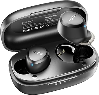 Image of TOZO A1 Mini fones de ouvido sem fio Bluetooth 5.3 intra-auriculares com microfone embutido, à prova d'água IPX5, som premium imersivo, fone de ouvido com conexão de longa distância e estojo de carregamento, preto