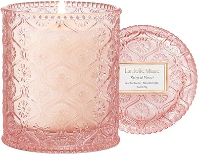 LA JOLIE MUSE Sandalwood Rose Candle, Scented Candles, Candles Gifts for Women, Natural Soy Candle, 6 oz 40 Hours Burn, Candles for Home Scented