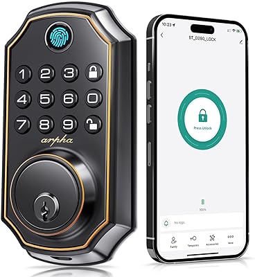 ARPHA Keyless Entry Door Lock D280, 5 in 1 Smart Fingerprint Door Lock, Keypad Deadbolt with 2 Keys, One Touch Lock/Unlock, Auto-Lock, One Time Code, Zinc Alloy