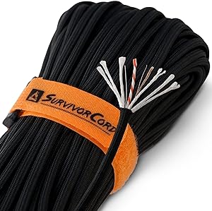 620 LB SurvivorCord Hank, Paracord 550 Type III, Military Grade, Heavy Duty Paracord with 3 Survival Strands, Cordage for Camping, with Survival Firestarter.