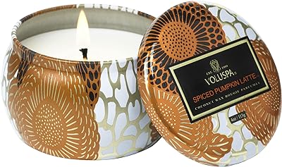 Voluspa Spiced Pumpkin Latte Candle | Mini Tin | 4 Oz. | Fall Candle | Clean Burning Coconut Wax Candle and Natural Wicks
