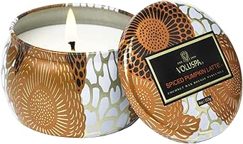 Voluspa Spiced Pumpkin Latte Candle | Mini Tin | 4 Oz. | Fall Candle | Clean Burning Coconut Wax Candle and Natural Wicks