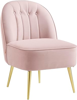 VASAGLE Accent Chair, Velvet Vanity Chair with Metal Legs, Shell-Shaped Back, Wide Seat, Luxury Style, Comfy Chair for Living Room, Bedroom, Makeup Room, Office, Jelly Pink ULAC017R01