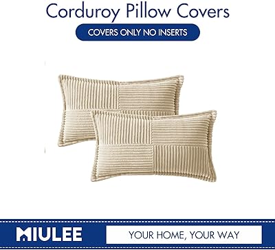 MIULEE Cream Corduroy Pillow Covers with Splicing Set of 2 Super Soft Couch Pillow Covers Broadside Striped Decorative Textured Throw Pillows for Spring Cushion Bed Livingroom 12x20 inch