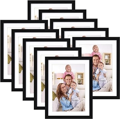 Giftgarden 5x7 Picture Frame Set of 10, Display 5x7 with Mat or 6x8 without Mat, Multi Photo Frames for Wall Mounting or Tabletop, Black