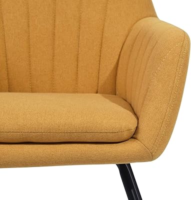 Anwickmak Modern Linen Fabric Rocking Chair,Accent Glider Rocker with Armrests & Thick Padded Seat,Comfy Side Armchair with Solid Wood Base for Nursery Living Room Bedroom (Yellow)