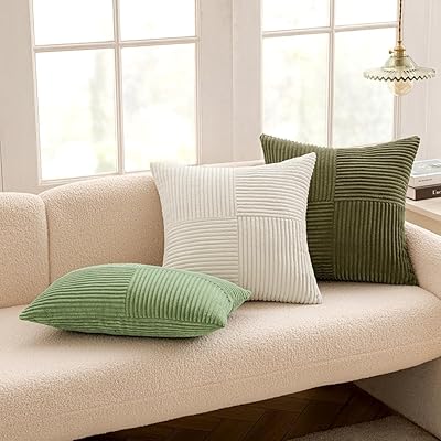 MIULEE White Corduroy Pillow Covers Pack of 2 Boho Decorative Spliced Throw Pillow Covers Soft Solid Couch Pillowcases Cross Patchwork Textured Cushion Covers for Living Room Bed Sofa 24x24 inch