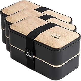 Umami Bento Lunch Box, 2 Pots à Sauce & Couverts en Bois Inclus, Lunchbox Micro-Ondable, Boîte à lunch Adulte, Boîte Repas...