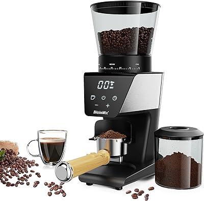 BioloMix Conical Burr Coffee Grinder Electric, Espresso Coffee Grinder with 30 Precise Settings for 1-12 Cups, Coffee Grinder Electric with LCD Screen Display, Touchscreen, Anti Static，Black