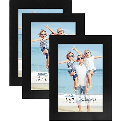 Icona Bay 5x7 Picture Frames (Black, 3 Pack), Sturdy Wood Composite Photo Frames 5 x 7, Sleek Design, Table Top or Wall Mount, Exclusives Collection