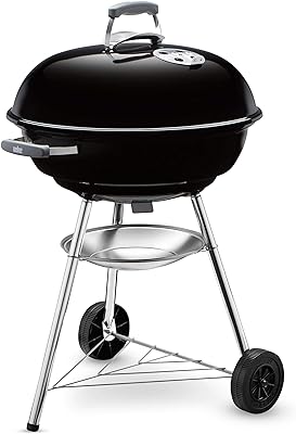 Weber Compact Kettle Charcoal Grill Barbecue, 57cm | BBQ Grill with Lid Cover, Stand & Wheels | Freestanding Outdoor Oven, Smoker & Outdoor Cooker with Porcelain-Enamelled Bowl - Black (1321004)