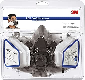 3M P95/OV Paint Project Reusable Respirator 6211, Medium Size, NIOSH-APPROVED Organic Vapor Cartridge &amp; P95 Rated Filters, Lightweight, Flexible, Thermoplastic Faceseal For Comfort (6211P1-DC)