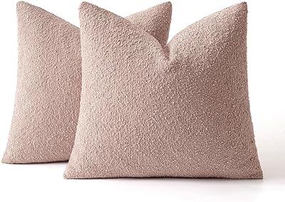 MIULEE Set of 2 Pink Throw Pillow Covers 20x20 Inch Decorative Couch Pillow Covers Textured Boucle Accent Solid Pillow Cases Soft for Cushion Chair Sofa Bedroom Livingroom Home Decor