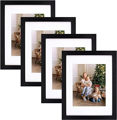 Golden State Art, 11x14 Black Picture Frame Made of Solid Pine Wood and Acrylic Glass, Display for 8x10 Picture with Mat or 11x14 Picture without Mat Wall Display, 4 Pack