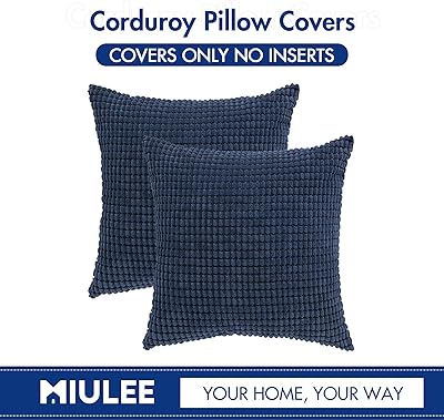 MIULEE Pack of 2 Pillow Covers 20 x 20 Inch Navy Blue Super Soft Corduroy Decorative Throw Pillows Couch Home Decor for Cushion Sofa Bedroom Living Room