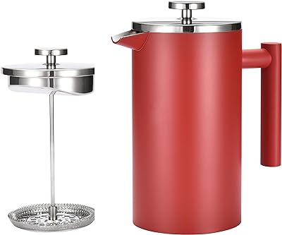 Outlery French Press - Portable Stainless Steel Coffee Press - Elevate Coffee Brewing with Large Capacity French Press Coffee Maker - Ideal for Camping and Travel - Red