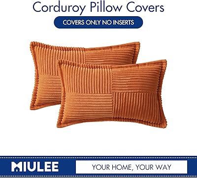 MIULEE Ornage Pillow Covers 12x20 Inch with Splicing Set of 2 Super Soft Boho Striped Corduroy Pillow Covers Broadside Decorative Textured Throw Pillows for Fall Couch Cushion Livingroom