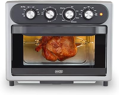 Dash Chef Series 7 in 1 Convection Toaster Oven Cooker, Rotisserie + Electric Air Fryer with Non-stick Fry Basket, Baking Pan & Rack, Skewers, Drip Tray & Recipe Book, 23L, Graphite