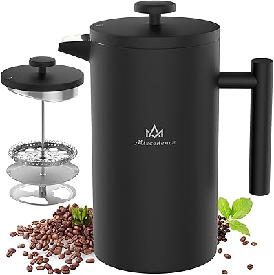 Miscedence French Press Coffee Maker，50OZ Double Wall Vacuum Insulated 304 Stainless Steel for Home, Camping and Office